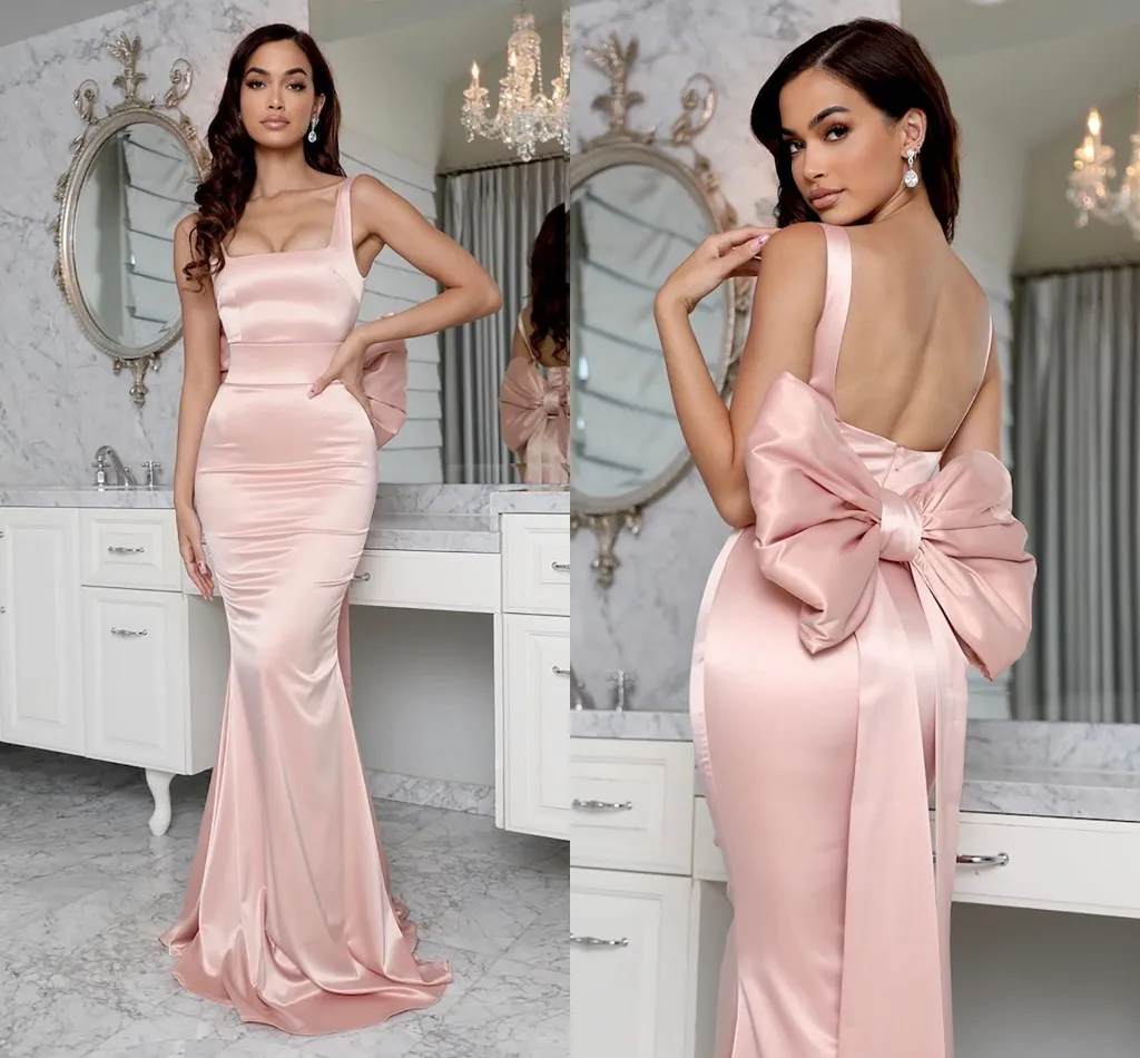 Elegant Pink Evening Party Dresses Mermaid Simple Square Neck Big Bow Backless Women Prom Celebrity Gowns Sexy Robe De Soiree
Elegant Pink Evening Party Dresses Mermaid Simple Square Neck Big Bow Backless Women Prom Celebrity Gowns Sexy Robe De Soiree