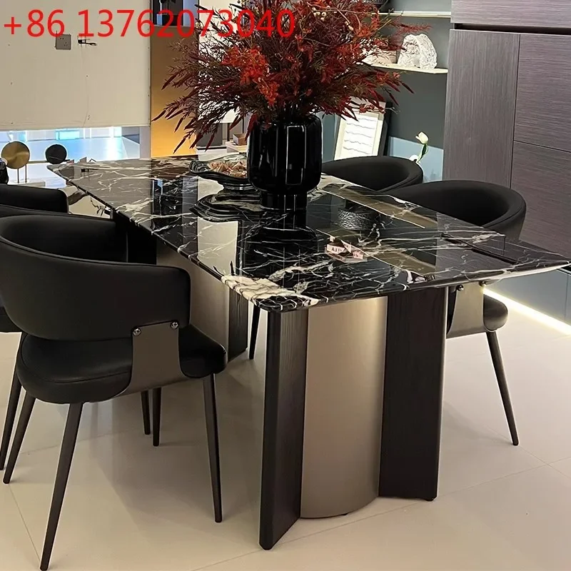 Natural imported marble dining table and chairs Italian modern rectangular high-end villa dining table
Natural imported marble dining table and chairs Italian modern rectangular high-end villa dining table