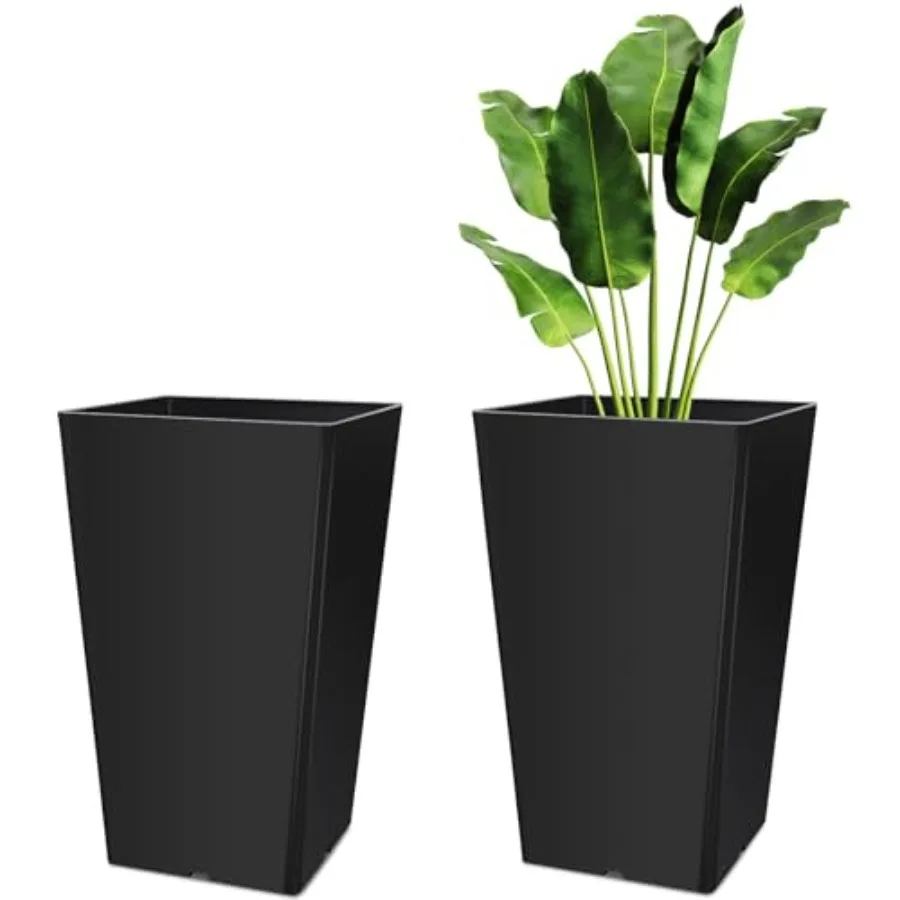 Outdoor indoor tall resin flower pots set of 2, 15.75 inch large taper planters with drainage holes, modern black finish for fr
Outdoor indoor tall resin flower pots set of 2, 15.75 inch large taper planters with drainage holes, modern black finish for fr