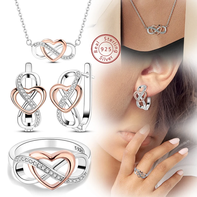 Original 925 Sterling Silver Earrings Ring Necklace Eternal Love Set For Women's Light Luxury Fashion Jewelry Gift Making
Original 925 Sterling Silver Earrings Ring Necklace Eternal Love Set For Women's Light Luxury Fashion Jewelry Gift Making