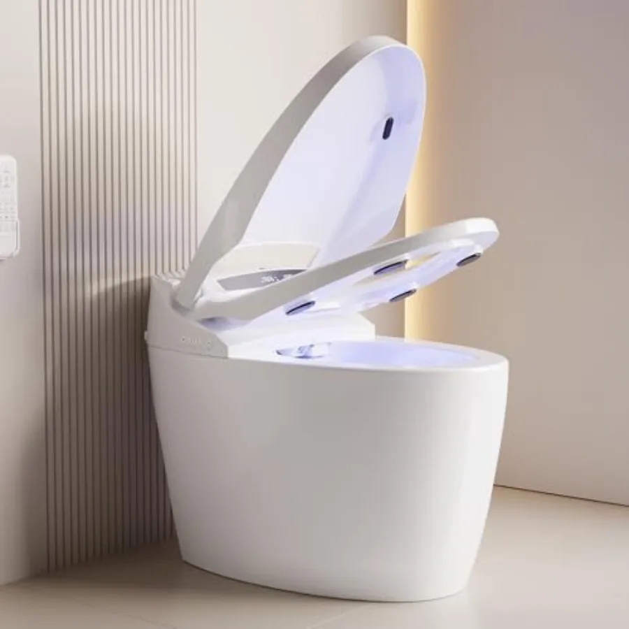 Smart toilet for modern bathrooms: one-piece elongated design in white porcelain, featuring built-in bidet, heated seat, foot-s
Smart toilet for modern bathrooms: one-piece elongated design in white porcelain, featuring built-in bidet, heated seat, foot-s