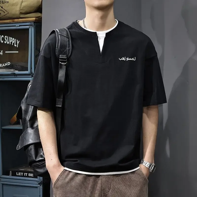 Man Tee Shirts Two Fakes 100℅ Cotton Loose Top Short Quarter Sleeve Summer Aesthetic Clothing Cool Chic Harajuku T Shirt for Men
Man Tee Shirts Two Fakes 100℅ Cotton Loose Top Short Quarter Sleeve Summer Aesthetic Clothing Cool Chic Harajuku T Shirt for Men