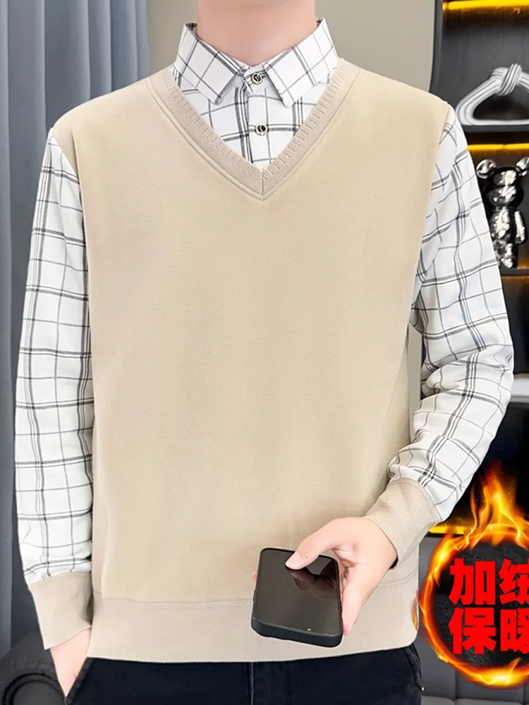 Men's Knitted Fce Lined Thiened V-Ne Sweater with irt Collar Inner Layer Autumn Winter Fake Two-Piece Warm Top
Men's Knitted Fce Lined Thiened V-Ne Sweater with irt Collar Inner Layer Autumn Winter Fake Two-Piece Warm Top