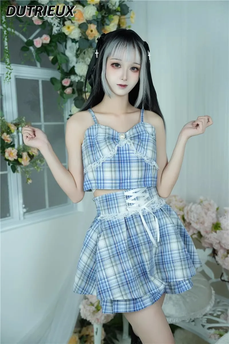 Summer New Japanese Mine Series Mass-produced Plaid Suspender Tops and Lace-up Skirt Sweet and Cute Fashion Two Piece Set
Summer New Japanese Mine Series Mass-produced Plaid Suspender Tops and Lace-up Skirt Sweet and Cute Fashion Two Piece Set