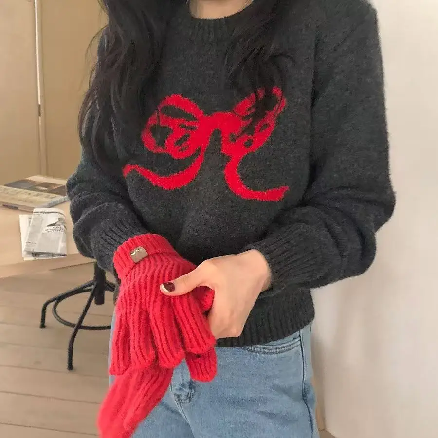 New Bow Jacquard Knitted Sweater Women Autumn Winter O-neck Retro Long Sleeve Pullover Korean Fashion Casual Short Tops Jumpers
New Bow Jacquard Knitted Sweater Women Autumn Winter O-neck Retro Long Sleeve Pullover Korean Fashion Casual Short Tops Jumpers