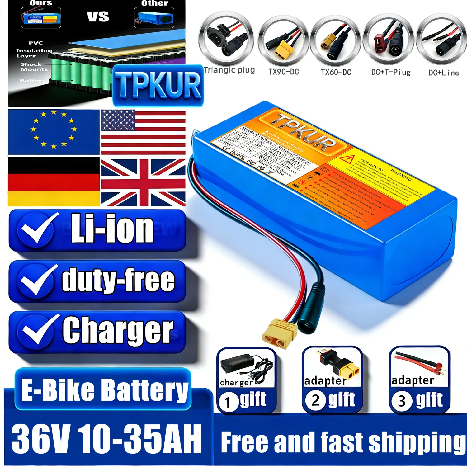 High Capacity 18650 36V 20Ah 10AH 15AH 30AH 10S6P lithium battery pack large capacity suitable for 48V 250-1500W built-in BMS
High Capacity 18650 36V 20Ah 10AH 15AH 30AH 10S6P lithium battery pack large capacity suitable for 48V 250-1500W built-in BMS