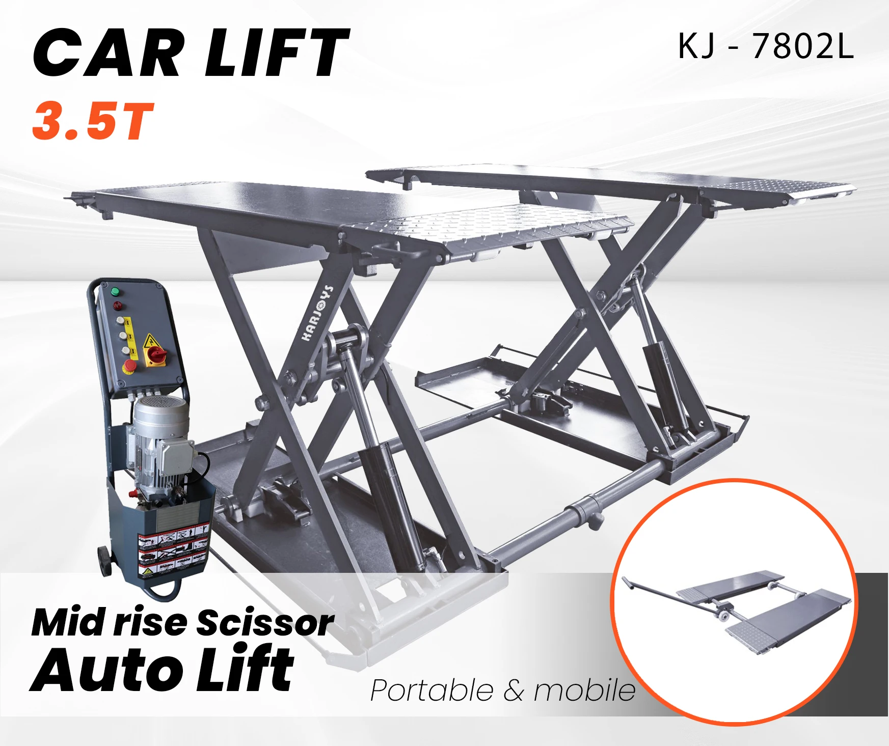 Most Popular Karjoys 3.5T Auto Car Lifting Movable Portable Mid Rise Car Scissor Lift For Garage Lifting Capacity With 3500KG
Most Popular Karjoys 3.5T Auto Car Lifting Movable Portable Mid Rise Car Scissor Lift For Garage Lifting Capacity With 3500KG