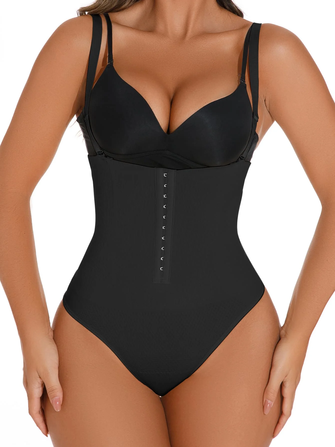 Womens Black High Stretch Shapewear Bodysuit With Front Hook Closure
Womens Black High Stretch Shapewear Bodysuit With Front Hook Closure
