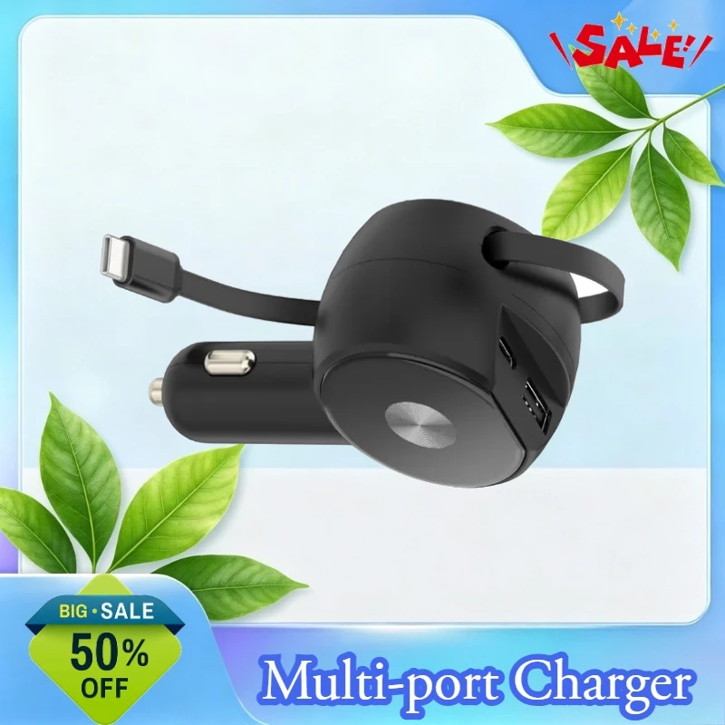 60W Fast Charging Car Phone Charger with Retractable Cable for iPhone and Other Smartphones One-to-Three Cigarette
60W Fast Charging Car Phone Charger with Retractable Cable for iPhone and Other Smartphones One-to-Three Cigarette