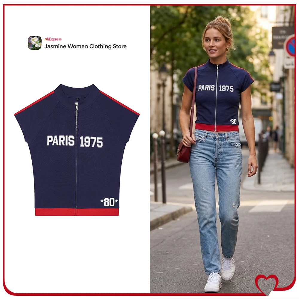 Fashion Women Contrast Text Zip-up Tops Casual Summer High Neck and Short Sleeves Slim-fit Tops with Contrast Hem and Text Print
Fashion Women Contrast Text Zip-up Tops Casual Summer High Neck and Short Sleeves Slim-fit Tops with Contrast Hem and Text Print
