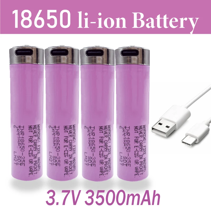 2024 New 18650 Lithium Battery 35E INR 3500mAh Rechargeable Battery USB (Type-C) Large Capacity Li ion 3.7V+Charging Cable
2024 New 18650 Lithium Battery 35E INR 3500mAh Rechargeable Battery USB (Type-C) Large Capacity Li ion 3.7V+Charging Cable