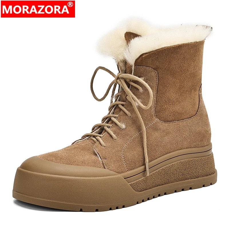 MORAZORA Cow Suede Snow Boots Women Round Toe Lace Up Wool Winter Boots Platform Ankle Boots For Women Shoes Ladies Footwear
MORAZORA Cow Suede Snow Boots Women Round Toe Lace Up Wool Winter Boots Platform Ankle Boots For Women Shoes Ladies Footwear