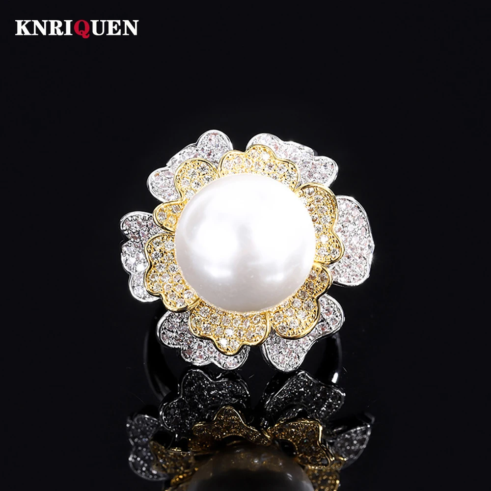 Charms 14MM White Pale Gold Big Pearl Adjustable Ring for Women Lab Diamond Cocktail Party Fine Jewelry Wedding Band Female Gift
Charms 14MM White Pale Gold Big Pearl Adjustable Ring for Women Lab Diamond Cocktail Party Fine Jewelry Wedding Band Female Gift