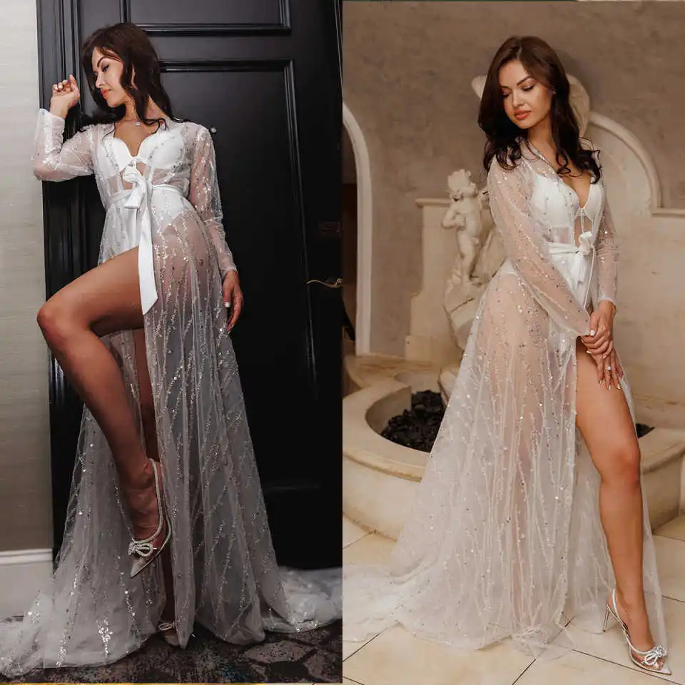 Elegant Women Nightgown Pajamas Beads Sequins Long Sleeve Bridal Wedding Bathrobe for Photography Customized
Elegant Women Nightgown Pajamas Beads Sequins Long Sleeve Bridal Wedding Bathrobe for Photography Customized