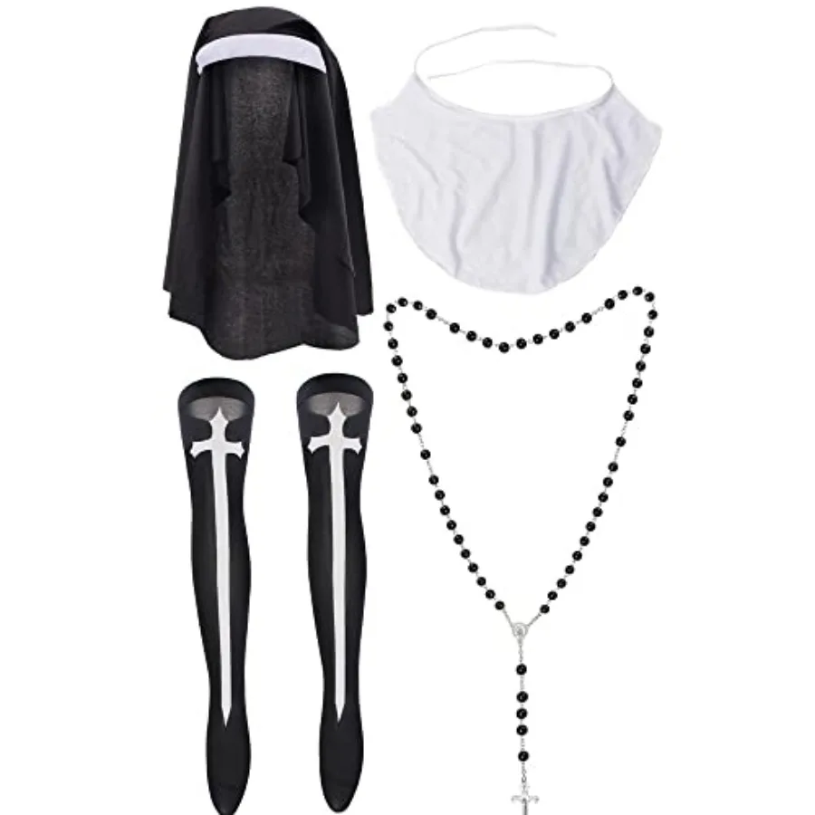 Yewong Nun Costume Accessory Set with Catholic Nun Costume Hat, Nun Collar, Cross Pendent Necklace, Cross Print Stockings
Yewong Nun Costume Accessory Set with Catholic Nun Costume Hat, Nun Collar, Cross Pendent Necklace, Cross Print Stockings