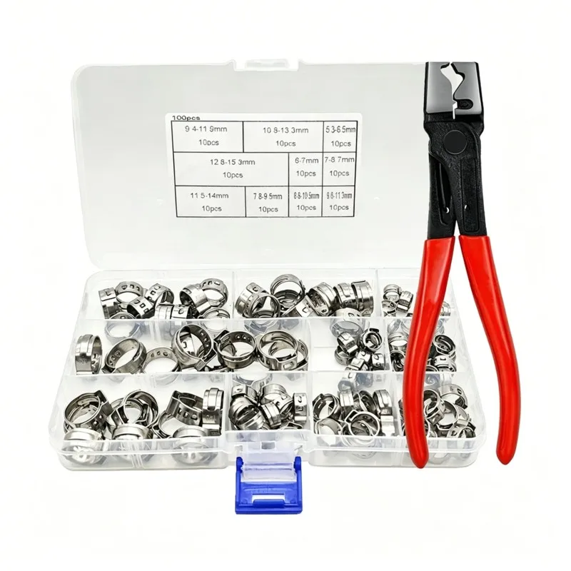 AB46-Automotive Fuel Line Clamps- Stainless Steel 100PCS Single Ear Hose Clamps Assortment Kit With Pliers, 10 Sizes Included
AB46-Automotive Fuel Line Clamps- Stainless Steel 100PCS Single Ear Hose Clamps Assortment Kit With Pliers, 10 Sizes Included