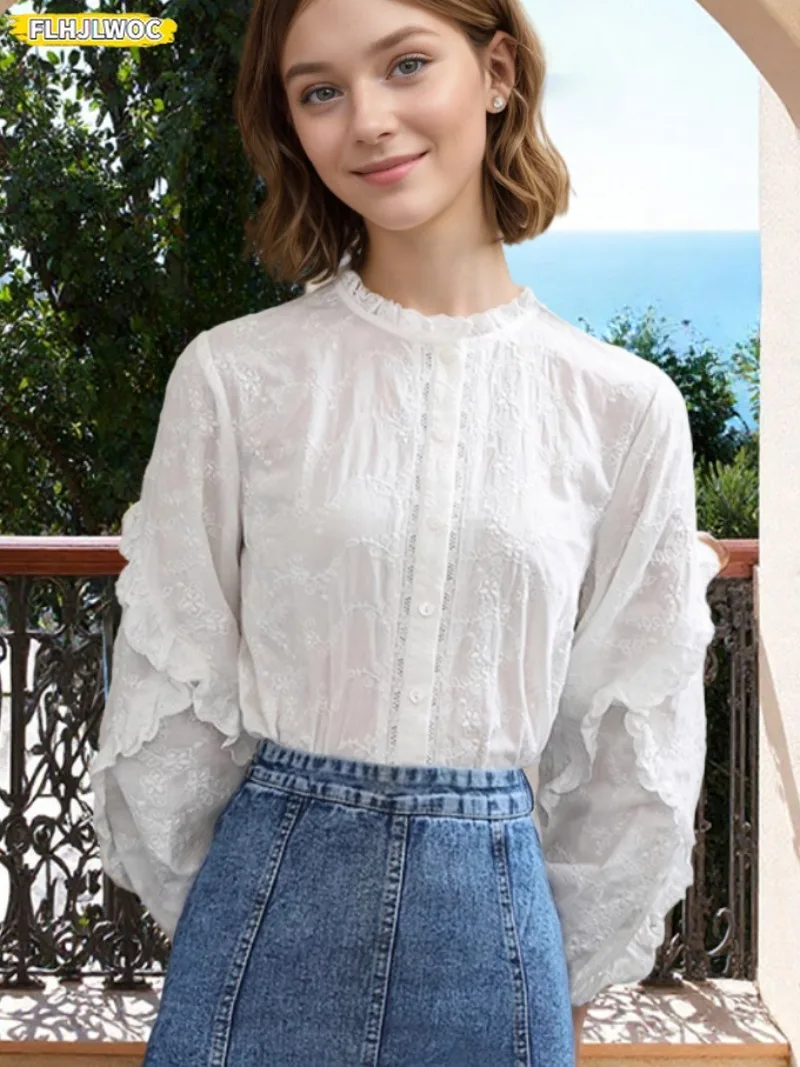 Retro Vintage Chic Embroidery Tops Korea Japan Style Design 2025 New Long Sleeve Cute Sweet Casual Women Cotton Top White Shirts
Retro Vintage Chic Embroidery Tops Korea Japan Style Design 2025 New Long Sleeve Cute Sweet Casual Women Cotton Top White Shirts
