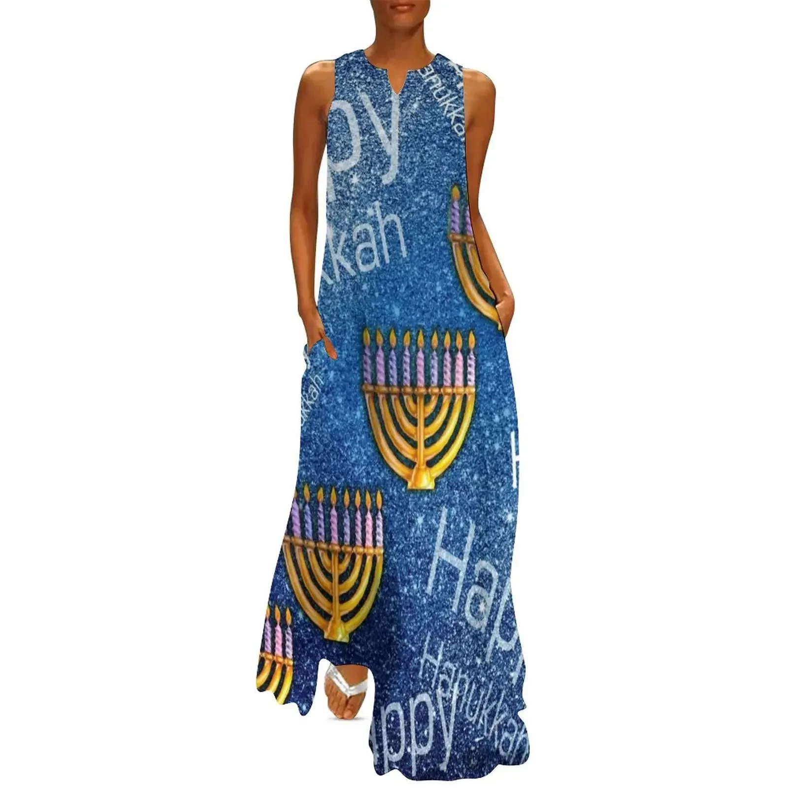 Happy, Happy Hanukkah Pattern Long Dress Women's clothing party dresses woman Women dresses summer dress women summer Dress
Happy, Happy Hanukkah Pattern Long Dress Women's clothing party dresses woman Women dresses summer dress women summer Dress