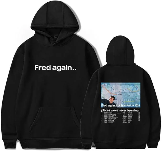 Fred Again Places We've Never Been Tour 2024, повседневная толстовка с капюшоном и длинным рукавом
Fred Again Places We've Never Been Tour 2024, повседневная толстовка с капюшоном и длинным рукавом