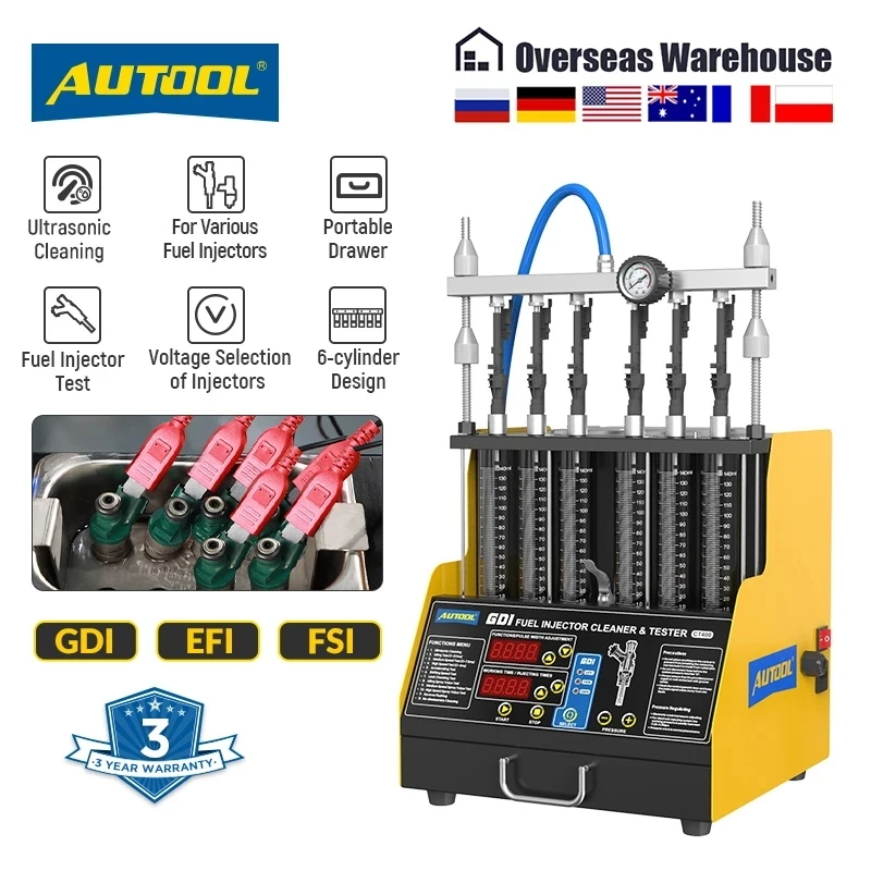 AUTOOL CT400 Auto Fuel Injector Cleaning Machine EFI MPI SFI Ultrasonic 6 Cylinders Cleaner for Car and Motorcycle 110V 220V
AUTOOL CT400 Auto Fuel Injector Cleaning Machine EFI MPI SFI Ultrasonic 6 Cylinders Cleaner for Car and Motorcycle 110V 220V