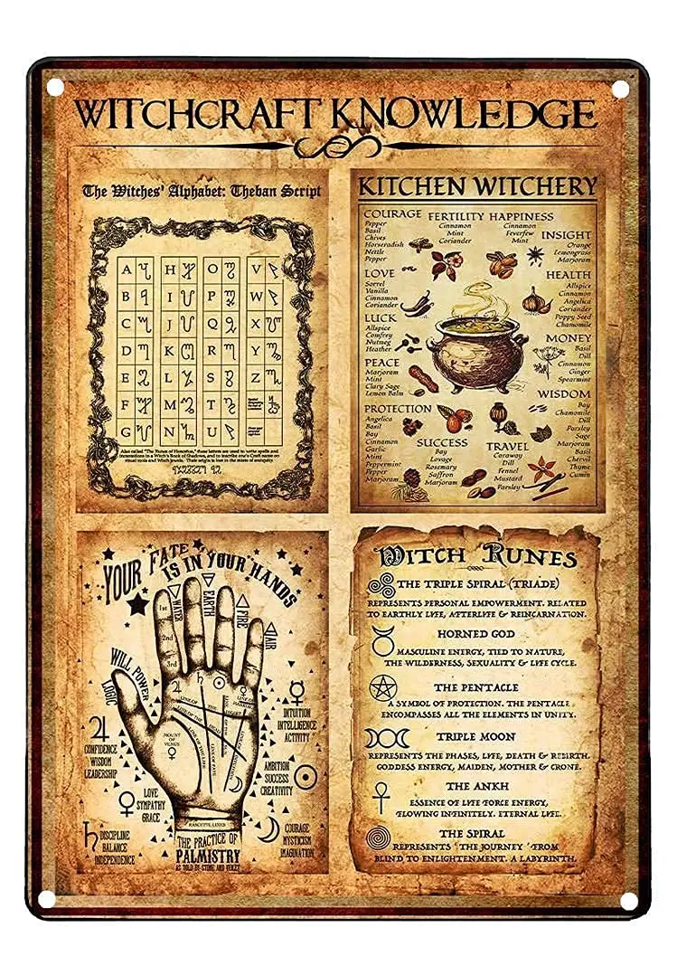 Veidsuh Witchcraft Knowledge 1 Retro Poster Plaque for Club Cafe Bar Home Kitchen Wall Decoration
Veidsuh Witchcraft Knowledge 1 Retro Poster Plaque for Club Cafe Bar Home Kitchen Wall Decoration