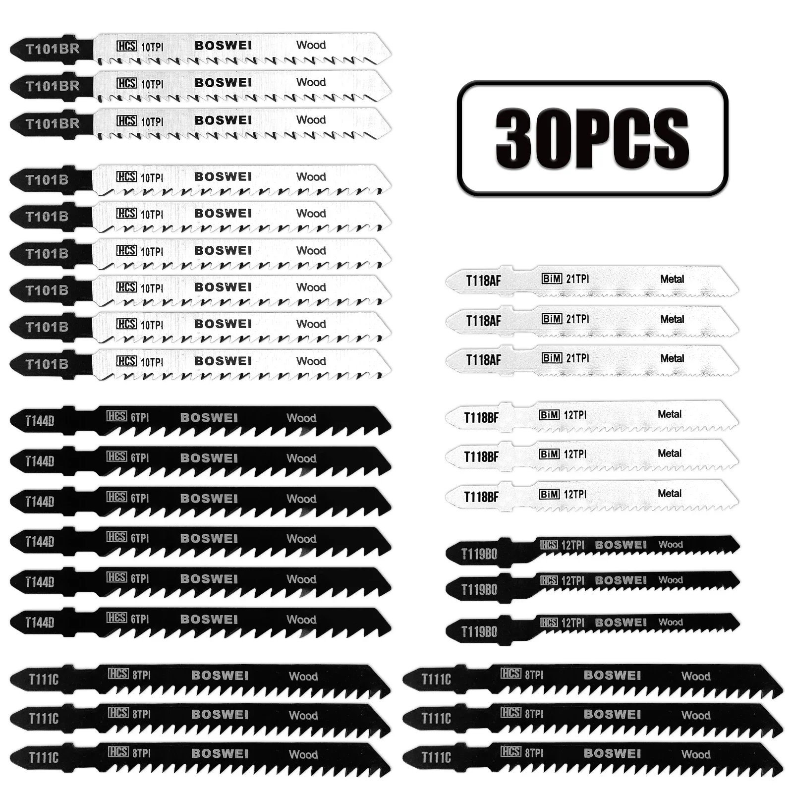 30 pcs Jigsaw Blades Set, Assorted Professional Jig saw Blades for Plastic,Wood and Metal Cutting, Replacement Saw Blade with
30 pcs Jigsaw Blades Set, Assorted Professional Jig saw Blades for Plastic,Wood and Metal Cutting, Replacement Saw Blade with