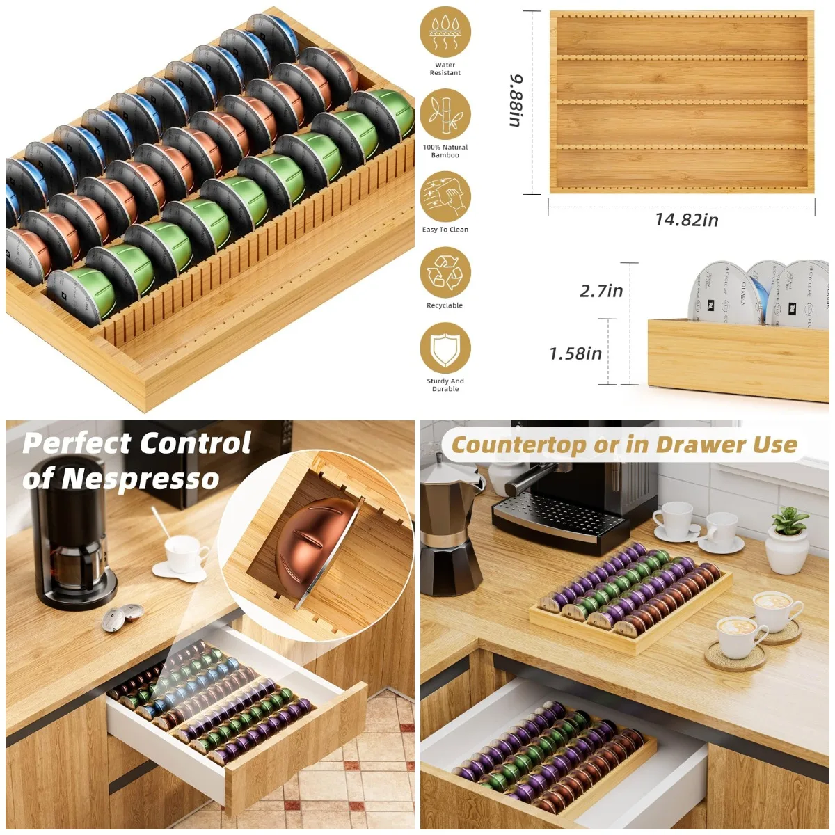 Bamboo Coffee Pod Holder for Nespresso Vertuo - Drawer Insert, Kitchen & Office Use
Bamboo Coffee Pod Holder for Nespresso Vertuo - Drawer Insert, Kitchen & Office Use