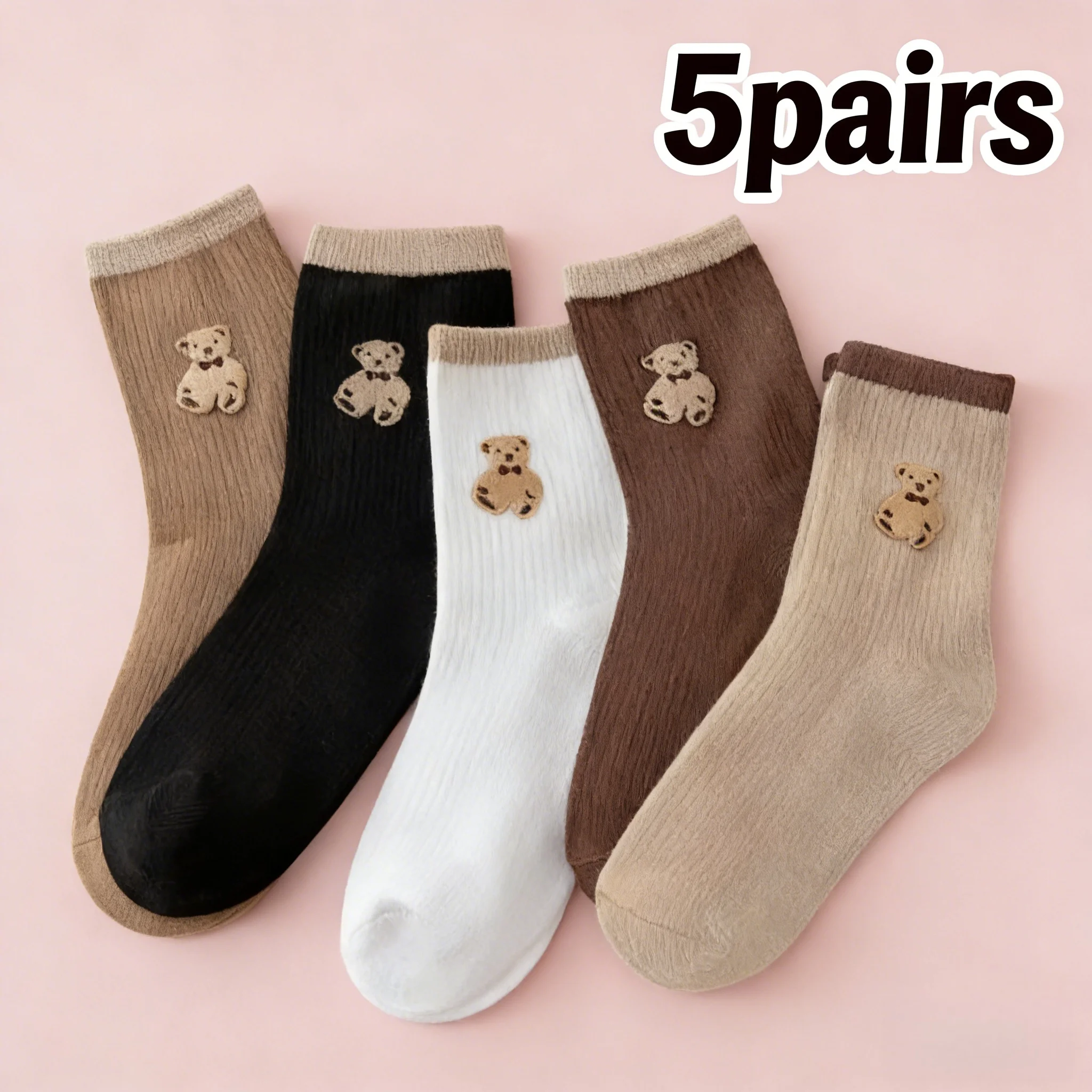 These 5 pairs of ultra-soft socks feature a cozy teddy bear design in multiple colors for everyday wear.
These 5 pairs of ultra-soft socks feature a cozy teddy bear design in multiple colors for everyday wear.