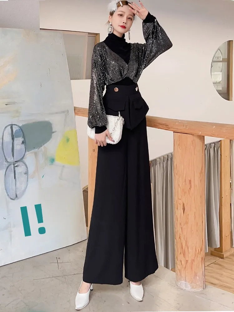 High Waist Wide Leg Pants Women's Casual Slimming Set Two Pieces Loose Fit Trousers Autumn Faion plus Size Clothing
High Waist Wide Leg Pants Women's Casual Slimming Set Two Pieces Loose Fit Trousers Autumn Faion plus Size Clothing
