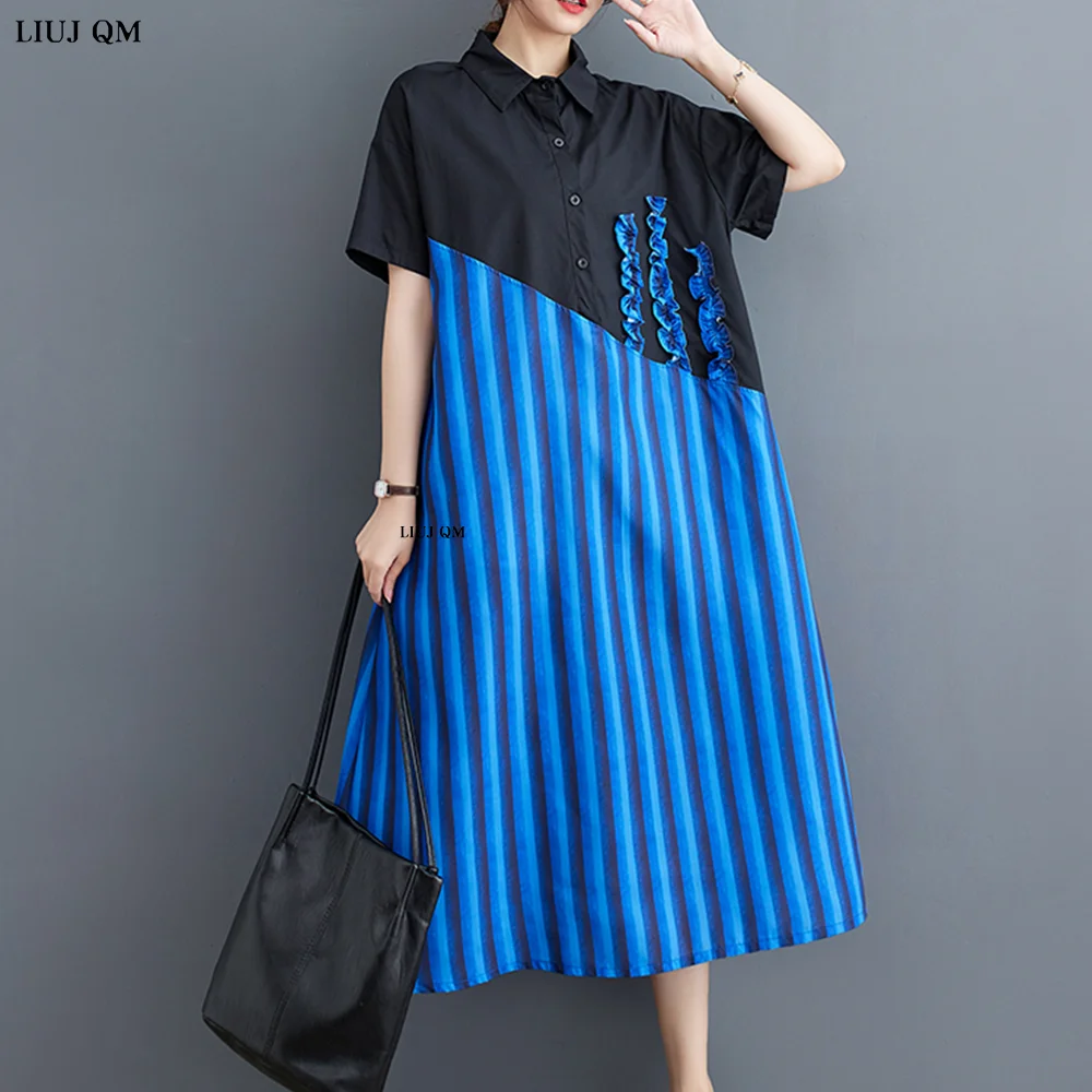 Korean Fashion Short Sleeve Shirt Dress For Women Color-block Patchwork Elegant Chic Vestido Robe 2023 Summer Plus size Clothing
Korean Fashion Short Sleeve Shirt Dress For Women Color-block Patchwork Elegant Chic Vestido Robe 2023 Summer Plus size Clothing