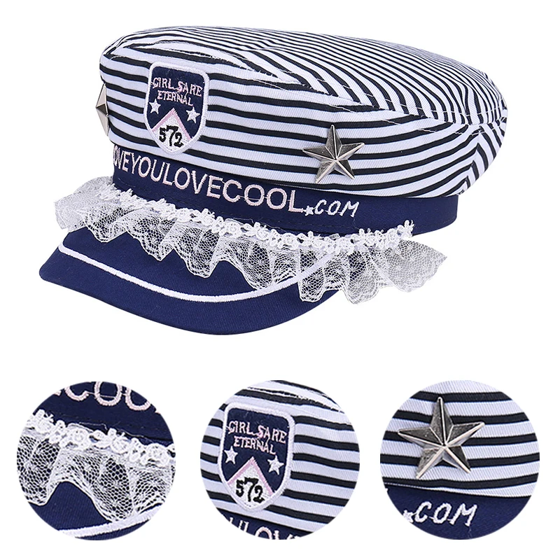 New Breathable Navy Hat Cute Sweet Stage Performance Versatile Comfortable Lace Stripe Decorated English Letter Girl Party Hats 
New Breathable Navy Hat Cute Sweet Stage Performance Versatile Comfortable Lace Stripe Decorated English Letter Girl Party Hats