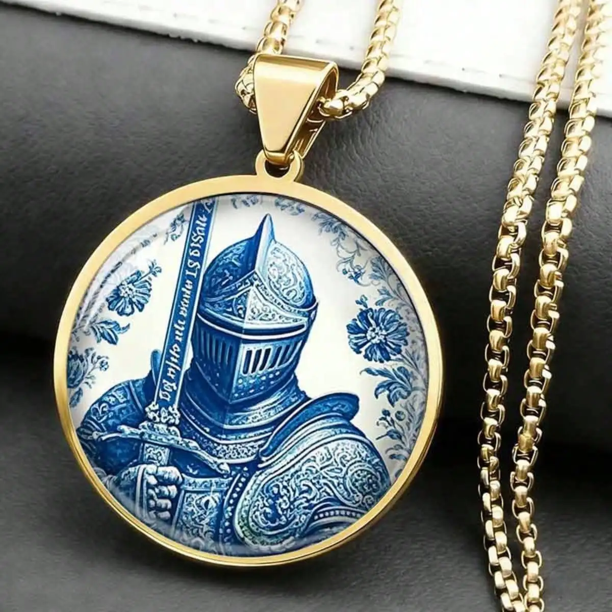 1 Piece Vintage Blue White Porcelain Medieval Knight Pendant Necklace, Gold Plated Warrior Sword Symbol Jewelry, Ideal Men Daily Wear Gift
1 Piece Vintage Blue White Porcelain Medieval Knight Pendant Necklace, Gold Plated Warrior Sword Symbol Jewelry, Ideal Men Daily Wear Gift