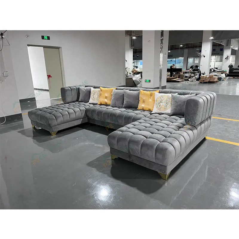 # European Style Corner U Shaped Couches Living Room Sofa Light Gray Up-holstered Sofa Set Furniture for Wholesale
# European Style Corner U Shaped Couches Living Room Sofa Light Gray Up-holstered Sofa Set Furniture for Wholesale