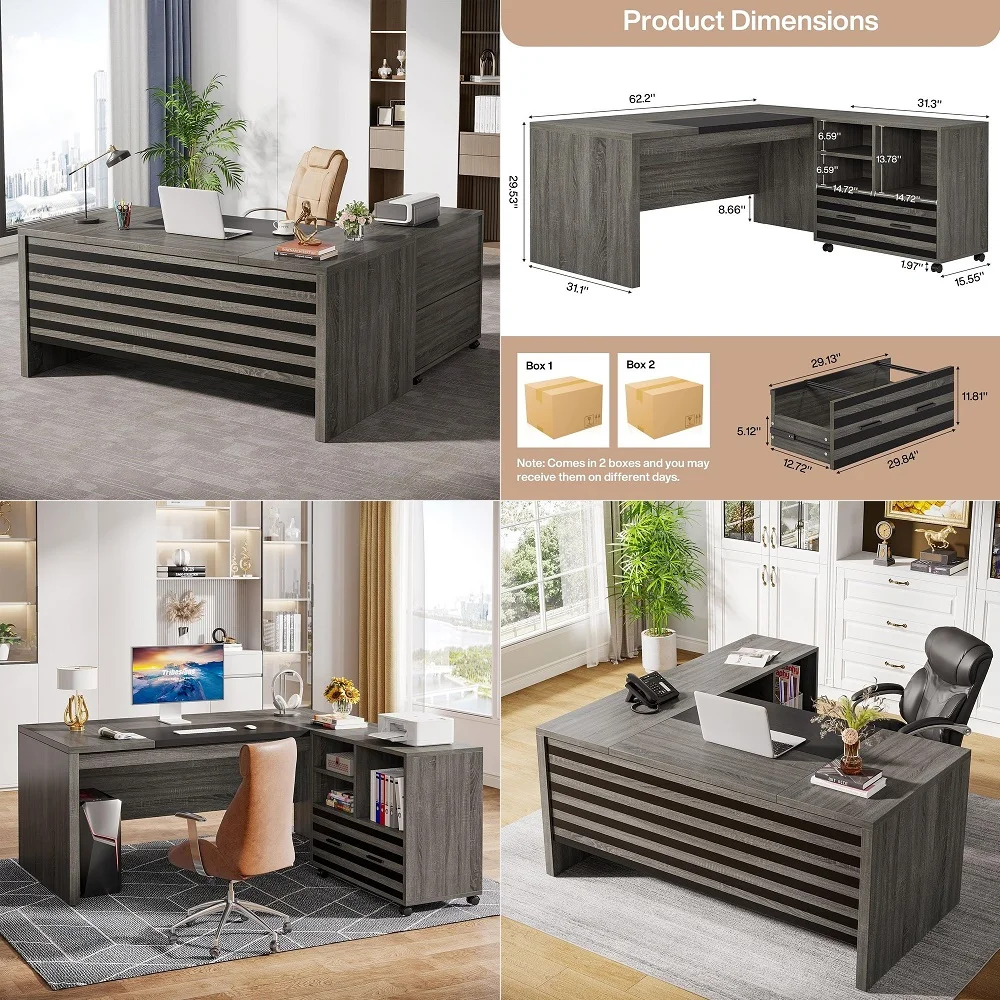 55 Farmhouse Desk Home Office with Drawers, Executive Computer Desk Wooden with File Cabinet and Charging Station, White Wash G
55 Farmhouse Desk Home Office with Drawers, Executive Computer Desk Wooden with File Cabinet and Charging Station, White Wash G