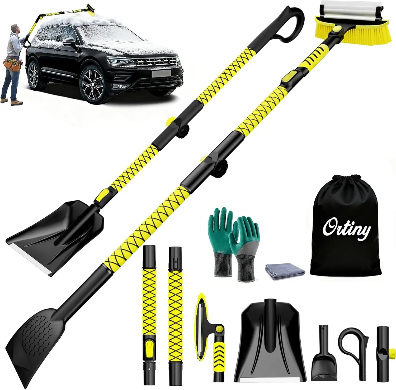 7-in-1 Snow Shovel & Brush Kit for Car Windshield, Extendable Aluminum Tube, Pivoting Head, Yellow
7-in-1 Snow Shovel & Brush Kit for Car Windshield, Extendable Aluminum Tube, Pivoting Head, Yellow