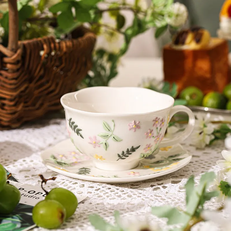 PYH underglaze color handmade relief ceramic floral coffee cup saucer lady exquisite high value afternoon tea
PYH underglaze color handmade relief ceramic floral coffee cup saucer lady exquisite high value afternoon tea