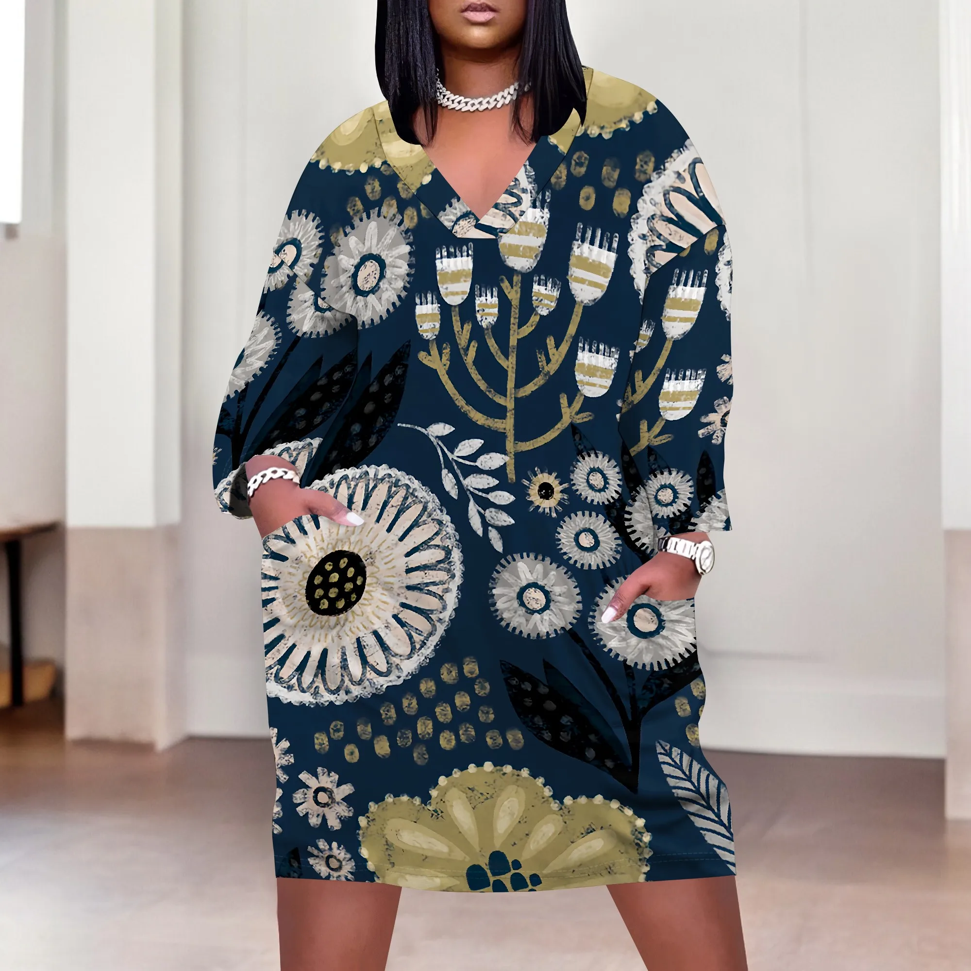 Plus Size Women's Floral Print Dress, XL-6XL, V-Neck Boho Chic Dress, 2025 New Arrival
Plus Size Women's Floral Print Dress, XL-6XL, V-Neck Boho Chic Dress, 2025 New Arrival