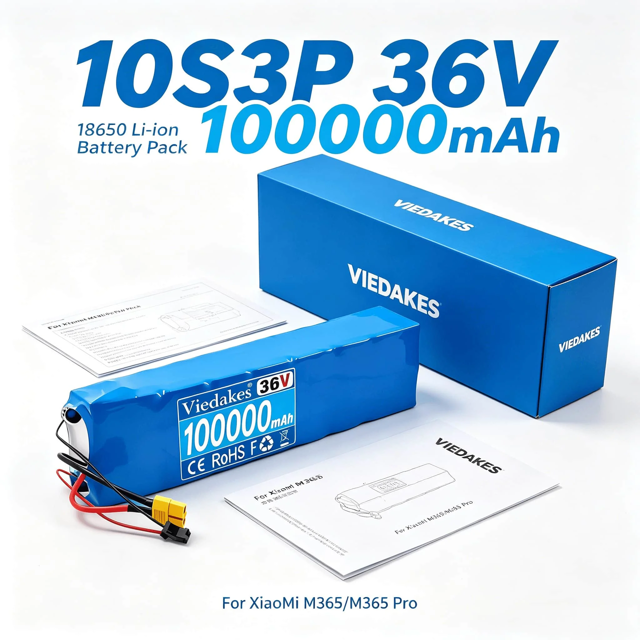 For XiaoMi M365 Pro 36V 100000mAh 10S3P Battery VIEDAKES 18650 With Customizable Interface & Long Lasting BMS
For XiaoMi M365 Pro 36V 100000mAh 10S3P Battery VIEDAKES 18650 With Customizable Interface & Long Lasting BMS