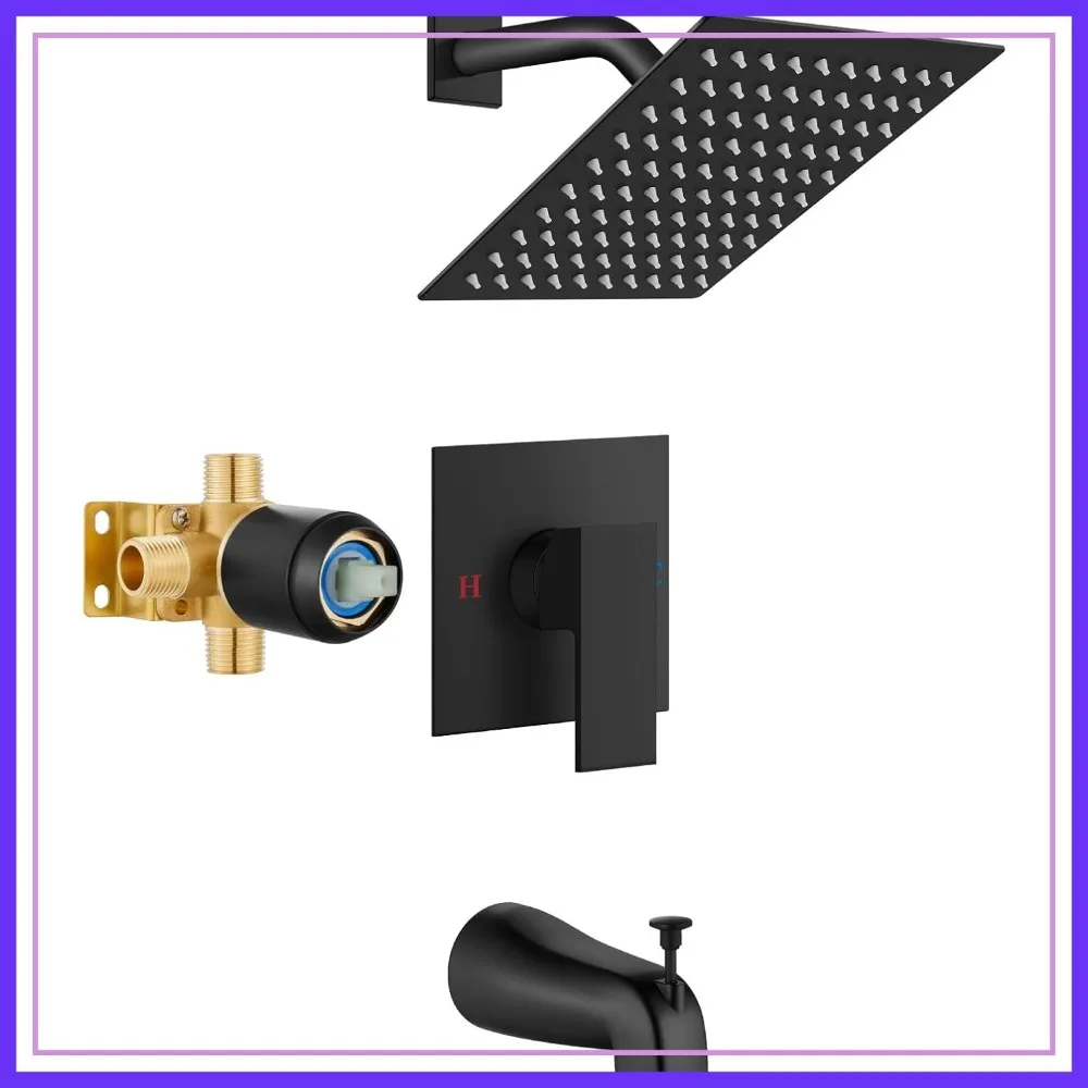 8 Inch Rainfall Shower Faucet Set with Tub Spout, Solid Brass Valve, Matte Black
8 Inch Rainfall Shower Faucet Set with Tub Spout, Solid Brass Valve, Matte Black