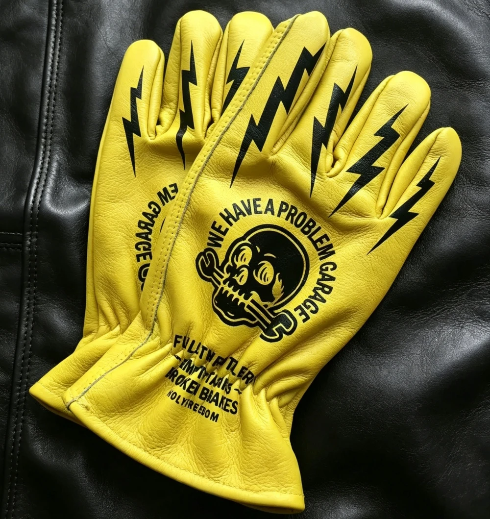 Vintage Skull Print Leather Motorcycle Gloves Multi-Purpose for Gardening Camping Riding Outdoor Use Cowhide Leather Work Gloves
Vintage Skull Print Leather Motorcycle Gloves Multi-Purpose for Gardening Camping Riding Outdoor Use Cowhide Leather Work Gloves