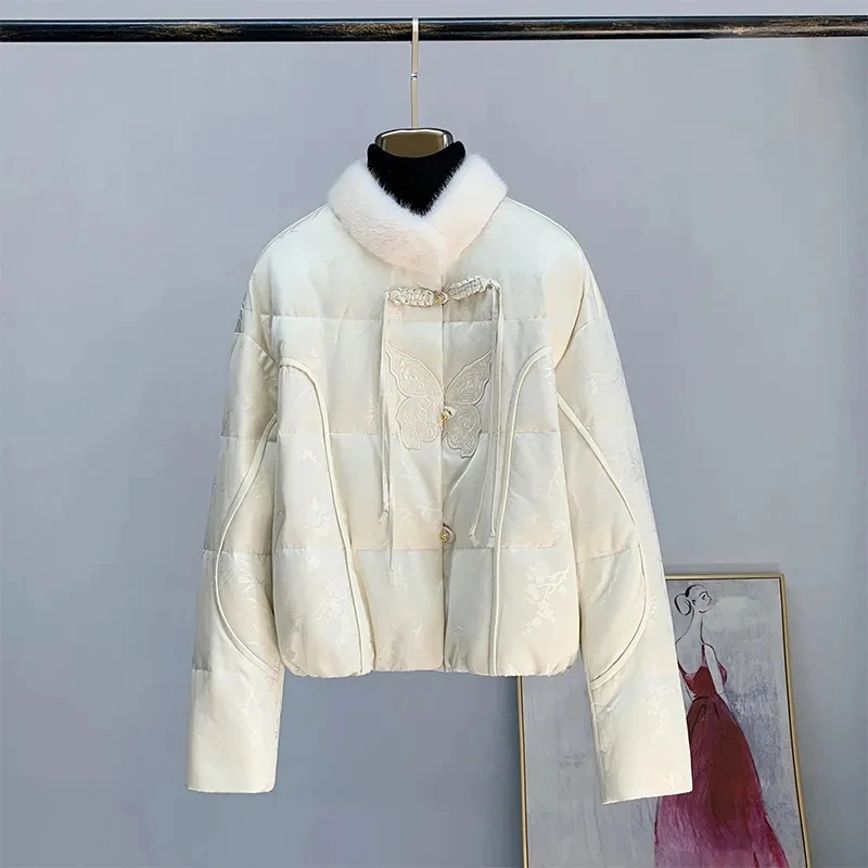 Down Jacket Womens Chinese Embroidery Womens Clothing Winter New Parkas Imitation Mink Fur Collar Short White Duck Down Coat
Down Jacket Womens Chinese Embroidery Womens Clothing Winter New Parkas Imitation Mink Fur Collar Short White Duck Down Coat