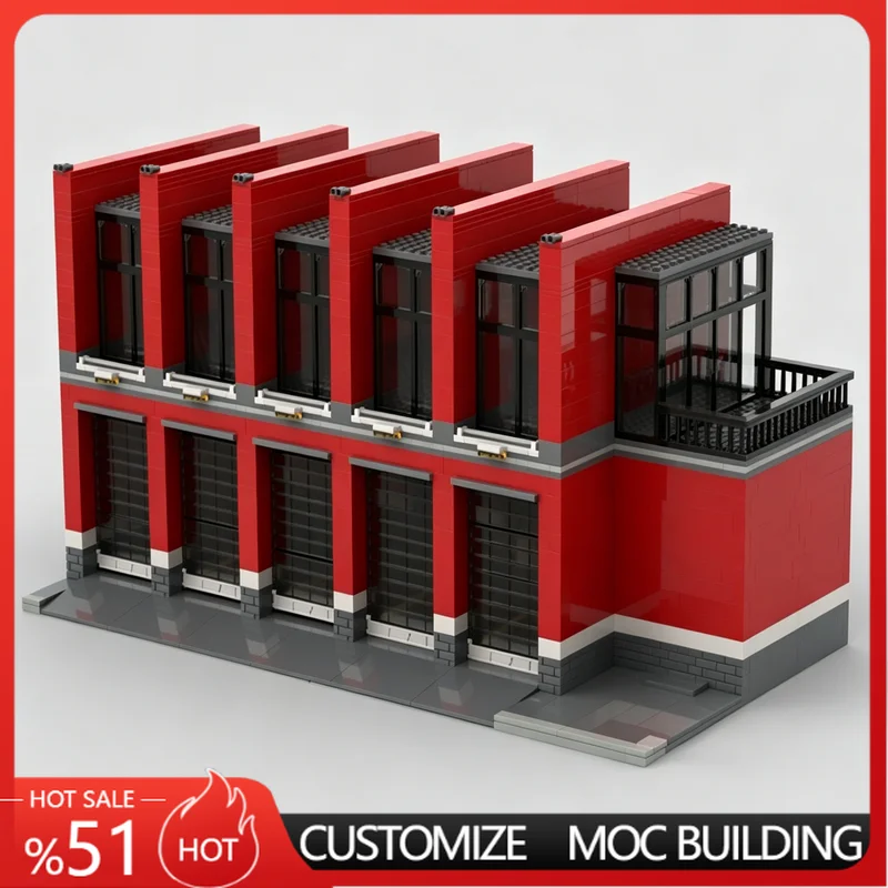 1663PCS Modern City Fire Station Modular Street View Custom Building Blocks MOC Model DIY Toy Gift For Adult City Building Fans