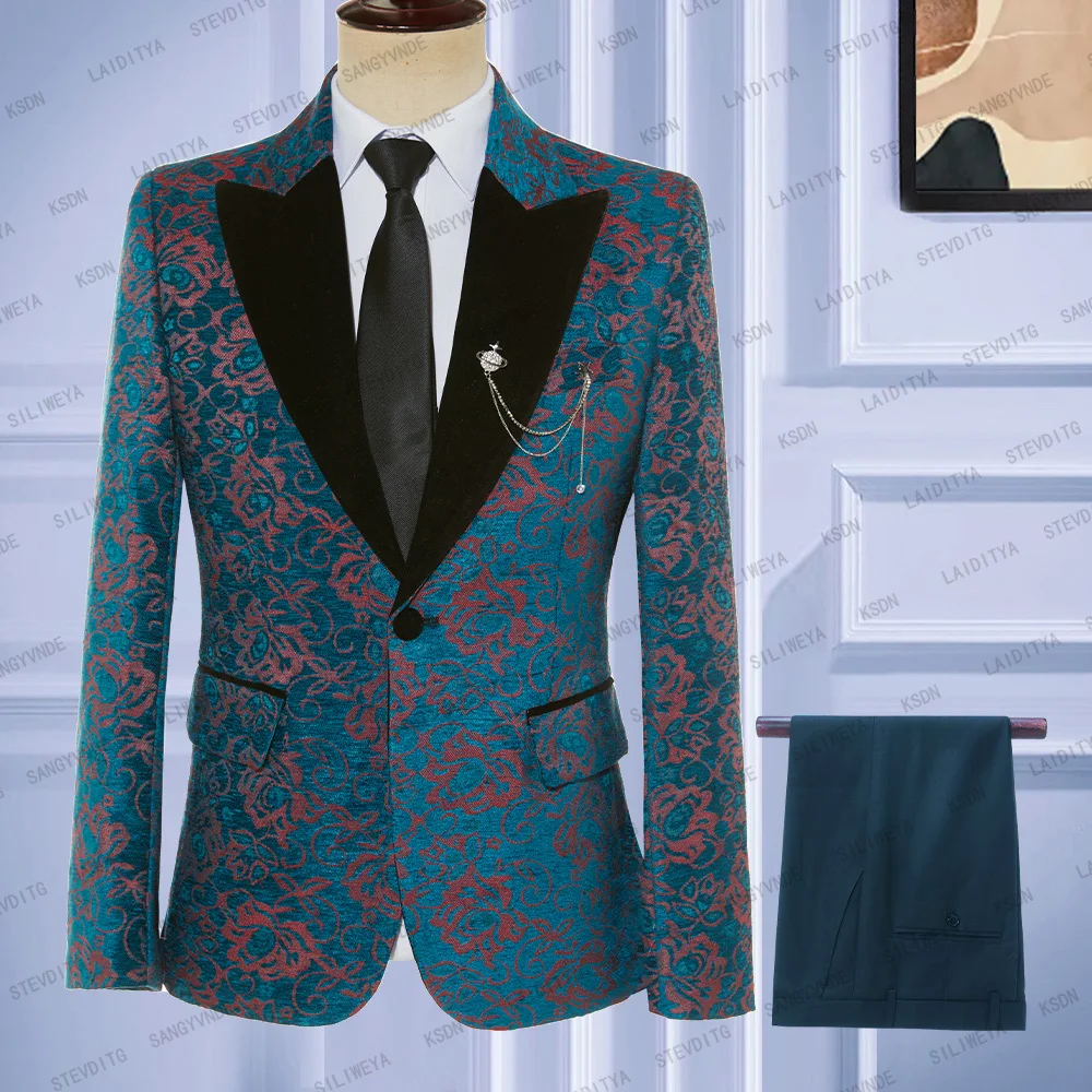 2023 New 2 Pcs Set Jacket Pants Fashion Men's Suits Blue Red Jacquard Black Velvet Lapel Casual Business Slim Groom Formal
2023 New 2 Pcs Set Jacket Pants Fashion Men's Suits Blue Red Jacquard Black Velvet Lapel Casual Business Slim Groom Formal