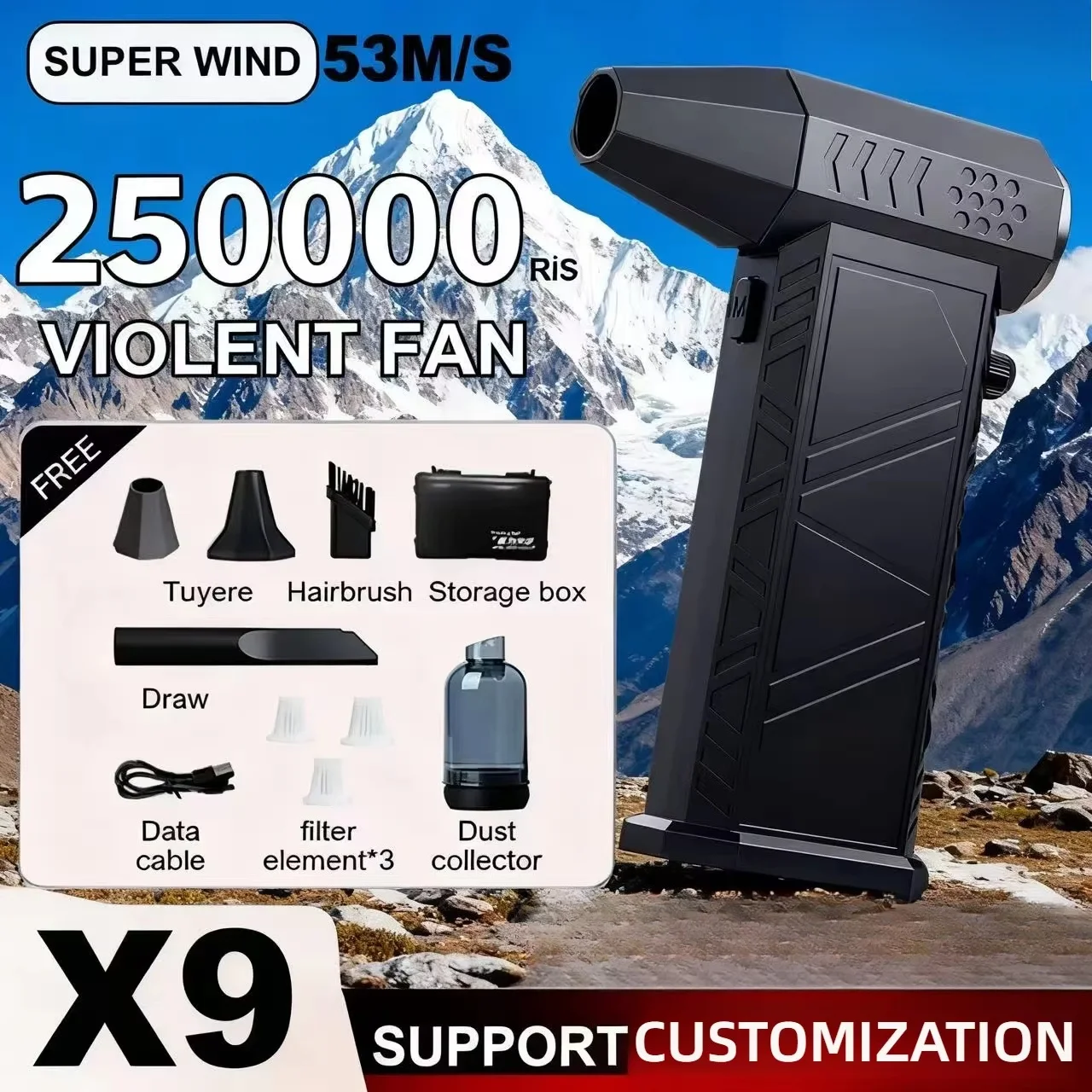 Turbo Fan X9 Vacuum Dust Cleaner 250000RPM Brushless Air Blower 53m/s Wind Turbo Jet Fan Portable Dust Blower Electric Dryer
Turbo Fan X9 Vacuum Dust Cleaner 250000RPM Brushless Air Blower 53m/s Wind Turbo Jet Fan Portable Dust Blower Electric Dryer