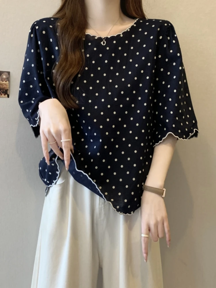 Slimming Polka Dot Short Sleeve Base Shirt Women's Summer plus Size Beautiful Top Korean Style Loose Fit round Neck T-shirt
Slimming Polka Dot Short Sleeve Base Shirt Women's Summer plus Size Beautiful Top Korean Style Loose Fit round Neck T-shirt