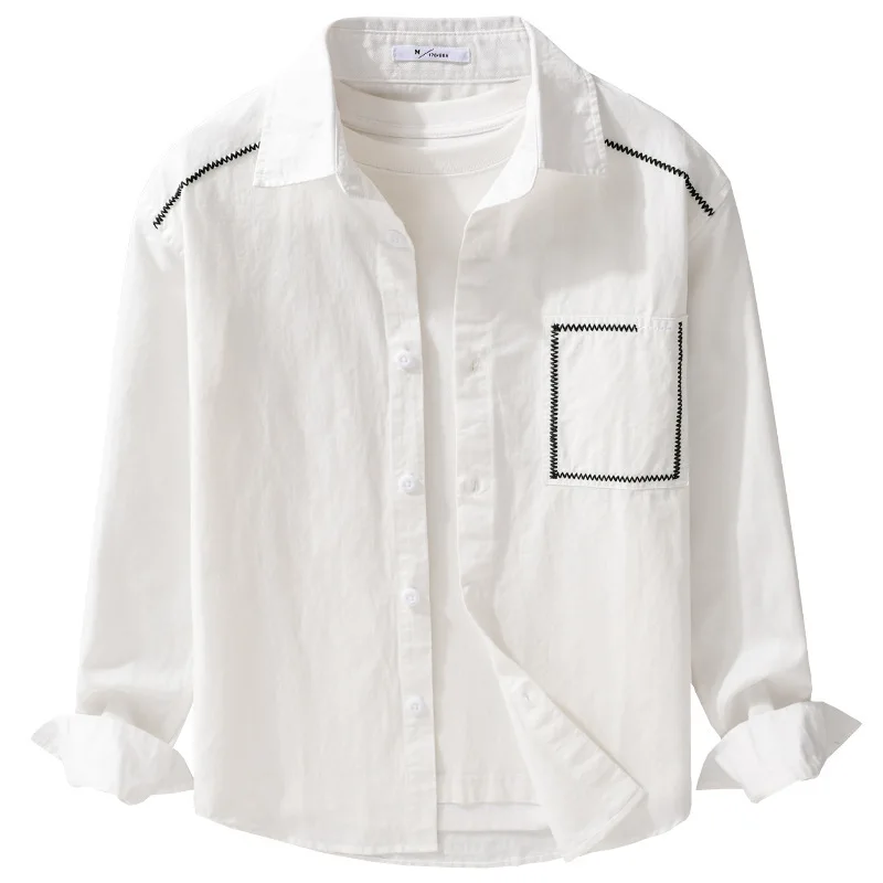 Новая мужская рубашка в корейском стиле, белая, с длинным рукавом, повседневная, с контрастной строчкой, дизайнерская, весенняя, из чистого хлопка
Новая мужская рубашка в корейском стиле, белая, с длинным рукавом, повседневная, с контрастной строчкой, дизайнерская, весенняя, из чистого хлопка