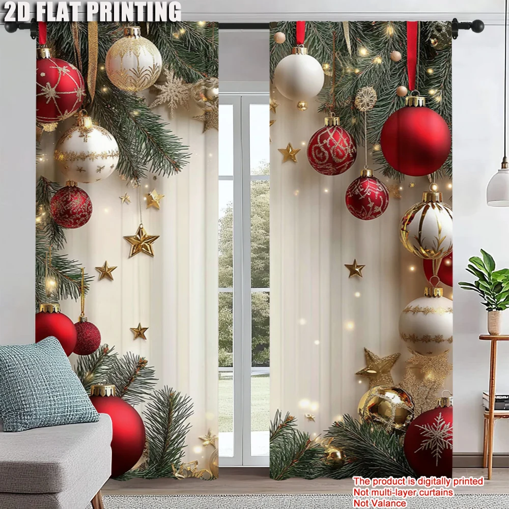 2Pcs Festive Golden And Red Ball Pine Leaves Design Christmas Window Curtains Polyester Rod Pocket Design For Living Room
2Pcs Festive Golden And Red Ball Pine Leaves Design Christmas Window Curtains Polyester Rod Pocket Design For Living Room