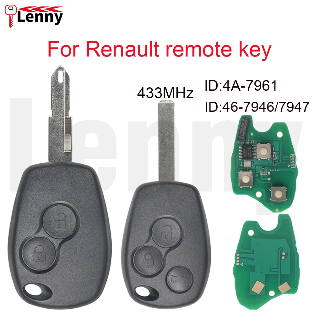 Lenny car remote key 433MHz ID46-7946/7947 ID4A-7961 2-3B For Renault Clio Megane Twingo DACIA Logan Sandero Kangoo Duster Modus
Lenny car remote key 433MHz ID46-7946/7947 ID4A-7961 2-3B For Renault Clio Megane Twingo DACIA Logan Sandero Kangoo Duster Modus
