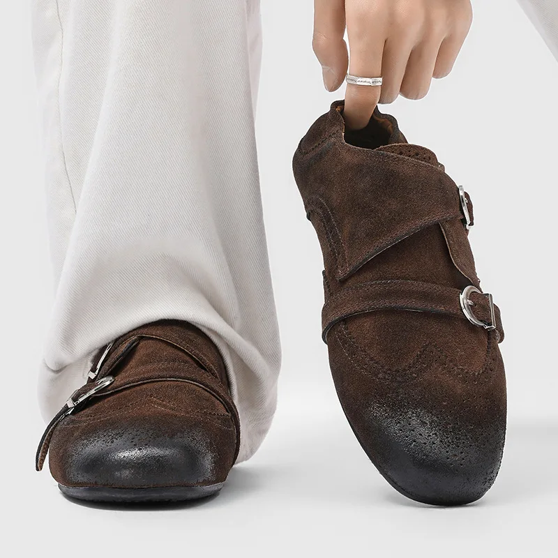 New Vintage Brown Distressed Suede Monk Strap Shoes Men Double Buckle Soft Flats Retro Casual Street Walking Footwear for Ladies
New Vintage Brown Distressed Suede Monk Strap Shoes Men Double Buckle Soft Flats Retro Casual Street Walking Footwear for Ladies