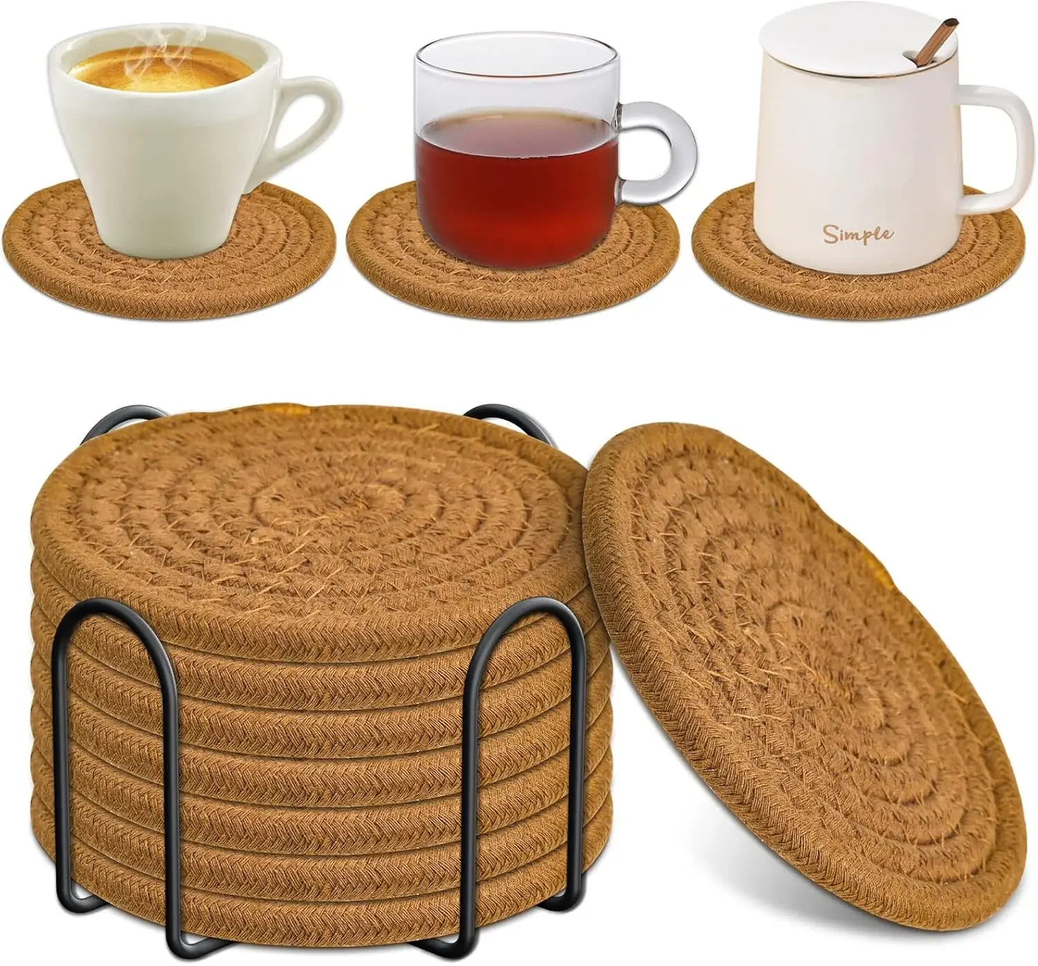 8-Piece Absorbent Drink Coasters with Holder, 4.3' Minimalist Cotton Woven Set for Tabletop Protection
8-Piece Absorbent Drink Coasters with Holder, 4.3' Minimalist Cotton Woven Set for Tabletop Protection